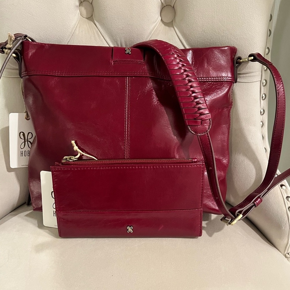 HOBO Romy Crossbody Leather Bag with Matching Wallet Saddleberry NWT & dust bag
